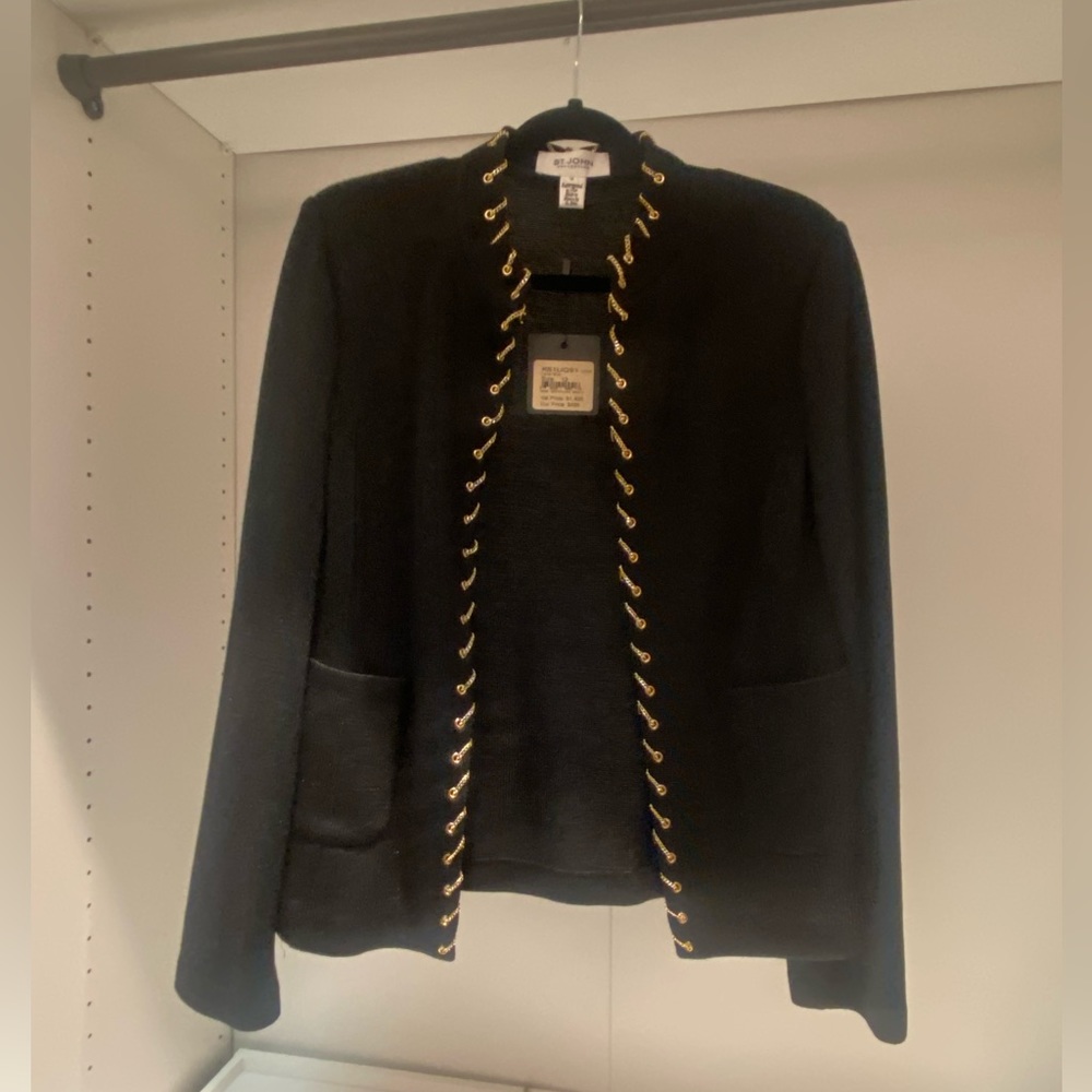 St John Collection Caviar Jacket Black Size 12 NWT
